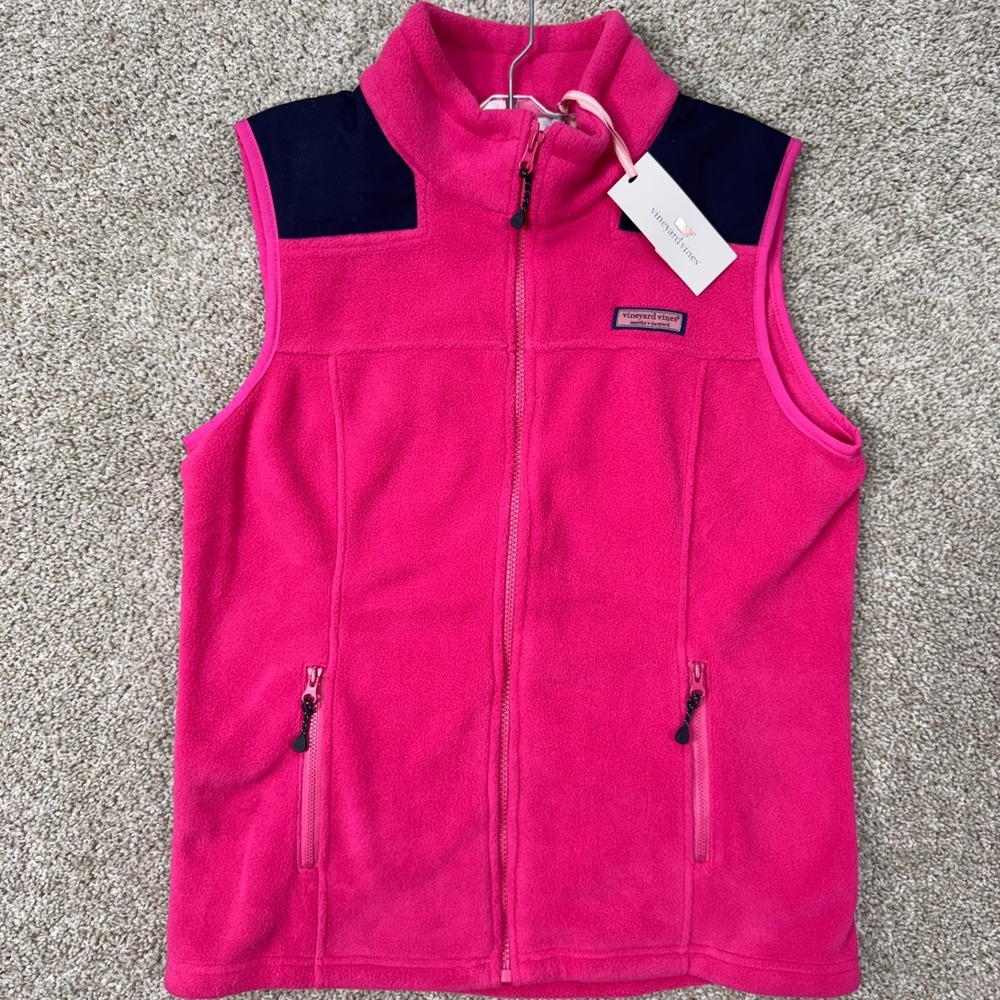 Vineyard Vines Vest Womens Medium Shep Shirt Vest Pink Navy Fleece NEW